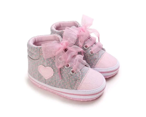 أحذية قماشية بنقاط البولكا زخرفة قلب رباط امامي بنات